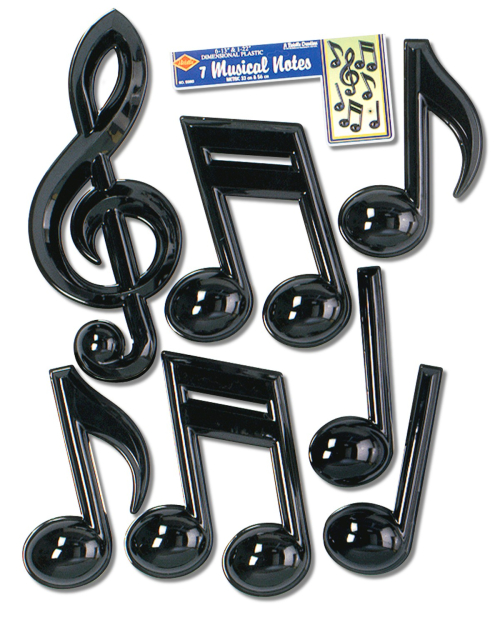 PLASTIC MUSICAL NOTES BLACK 13" - PACK OF 7