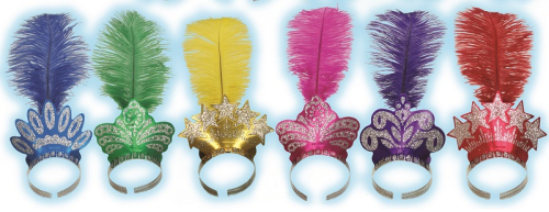 GLITTERED CROWN TIARAS WITH PLUMES - PACK OF 72
