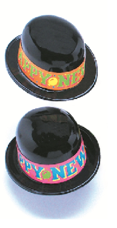 PLASTIC BLACK DERBY WITH NEON BAND - PACK OF 48