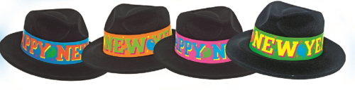 BLACK VELOUR FEDORA WITH ASSORTED NEON BAND - PACK OF 36