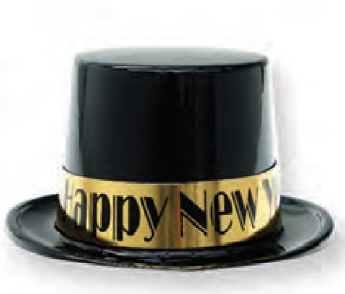BLACK TOP HAT EITH GOLD FOIL HAPPY NEW YEAR BAND - PACK OF 48