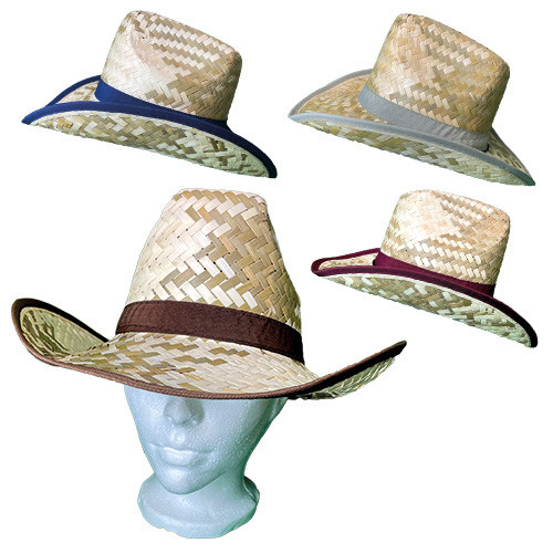 STRAW COWBOY HAT WITH ASSORTED COLOR BAND