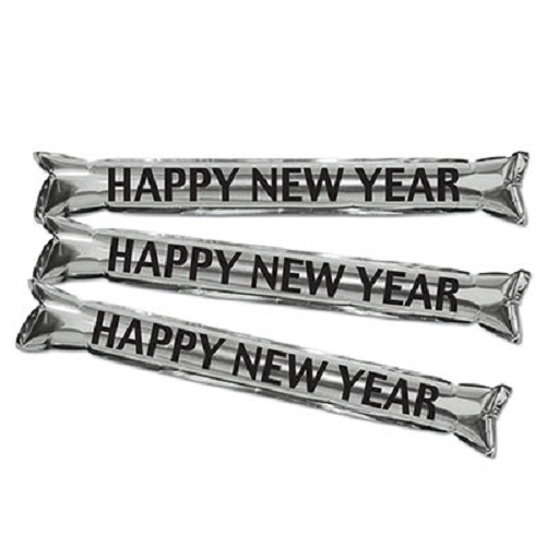 HAPPY NEW YEAR BANG STICKS - SILVER - PACK OF 25 PAIRS
