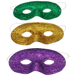 MASQUE MARDI GRAS ETINCELLANT - ASSORTIES - PAQUET DE 12