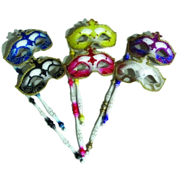 PAINTED MASK WITH SIDE STICK - ASSORTED - PACK OF 12