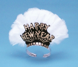 DELUXE BLACK TIARAS WITH GOLD GLITTER & WHITE FEATHERS - PACK OF 72