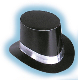BLACK TOP HAT WITH SILVER BAND - PACK OF 36