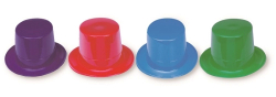 PLASTIC TOP HATS - ASSORTED - PACK OF 72