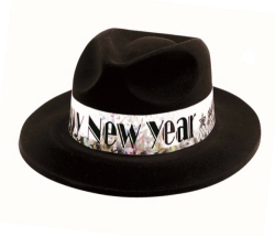 BLACK VELOUR FEDORA WITH SILVER PRISMATIC BAND - PACK OF 36