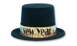 BLACK VLOUR TOP HATS WITH GOLD PRISMATIC - PACK OF 36