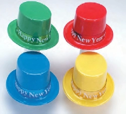 CHAPEAUX HAUTS DE PLASTIQUE AVEC BANDE - ASSORTIS - PAQUET DE 48