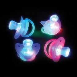 RAINBOW FLASHING JOKE NOVELTY PACIFIER - PACK OF 12 - 3 XAG10 BATTERIES INCLUDED & REPLACEABLE
