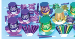 PURPLE & MARDI GRAS TOP HAT & TIARA PARTY KIT - ASSORTMENT FOR 50