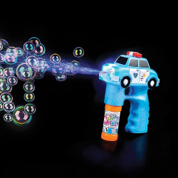 LIGHT UP POLICE CRUISE BUBBLE GUN WITH SOUND - 5'' - 3 AA BATTERIES INCLUDED & REPLACEABLE