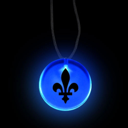 ROUND LED BADGE WITH FLEUR DE LYS LOGO - BLUE - 3 AG13 BATTERIES INCLUDED & REPLACEABLE