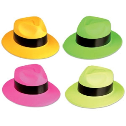 CHAPEAU DE GANGSTER FLUO - ASSORTIES - PAQUET DE 12