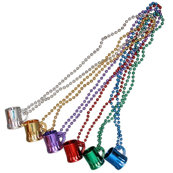 BEER MUG METALLIC BEAD NECKLACE 33" - ASSORTED - PACK OF 12