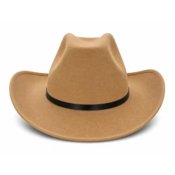 CHAPEAU DE COWBOY EN FEUTRE BEIGE AVEC BANDE NOIR