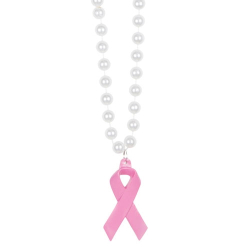 BEAD NECKLACE WITH PINK RIBBON MEDALLION 36"