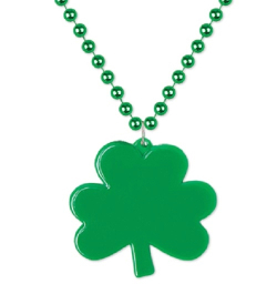 BEAD NECKLACE SHAMROCK BADGE - GREEN