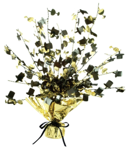 CENTRES DE TABLE CHAPEAUX &VERRES DE CHAMPAGNE 15" - NOIR &OR - PAQUET DE 12