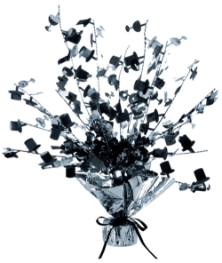 CHAMPAGNE GLASS & TOP HAT GLEAM N' BURST CENTERPIECES 15" - BLACK & SILVER - PACK OF 12