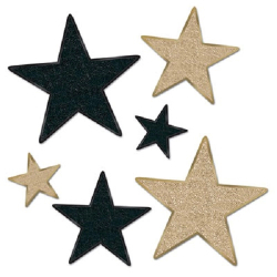 SET OF STAR CUTOUTS - PACK OF 12 - 6 BLACK & 6 GOLD