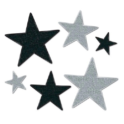ENSEMBLE D'APPLIQUES ETOILES - PAQUET DE 12 - 6 NOIR &6 ARGENT