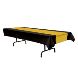 PLASTIC TABLECOVERS 54" x 108" - BLACK & GOLD - PACK OF 12