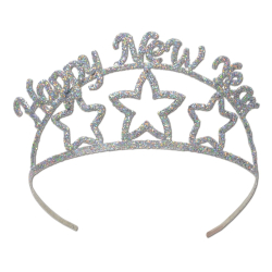 GLITTERED HAPPY NEW YEAR TIARAS - PACK OF 6