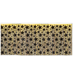 FR METALLIC TABLE SKIRTS 30" x 14' - GOLD W/BLACK STARS - PACK OF 6