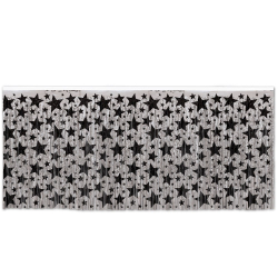 JUPES DE TABLE METALLIQUES A L'EPREUVE DU FEU 30" x 14' - ARGENT/ETOILES NOIRES - PAQUET DE 6