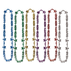 HAPPY NEW YEAR BEADS-OF-EXPRESSION 36"- ASSORTED - PACK OF 12