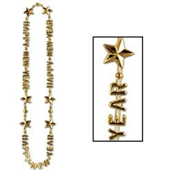 HAPPY NEW YEAR BEADS-OF-EXPRESSION 36" - GOLD - PACK OF 12