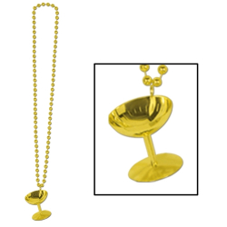 BEADS W/CHAMPAGNE GLASS 33" - GOLD - PACK OF 12