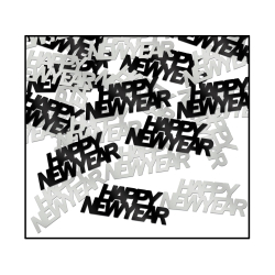 CONFETTIS DE TABLE HAPPY NEW YEAR - NOIR &ARGENT - PAQUET DE 12