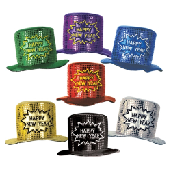 GLITZ'N GLEAM H.N.Y. TOP HATS - ASSORTED - PACK OF 12