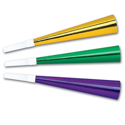 9'' FOIL HORNS - GREEN, GOLD, PURPLE - PACK OF 100