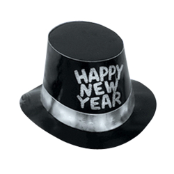 FOIL HI-HATS SILVER GLITTERED NEW YEAR - BLACK - PACK OF 25